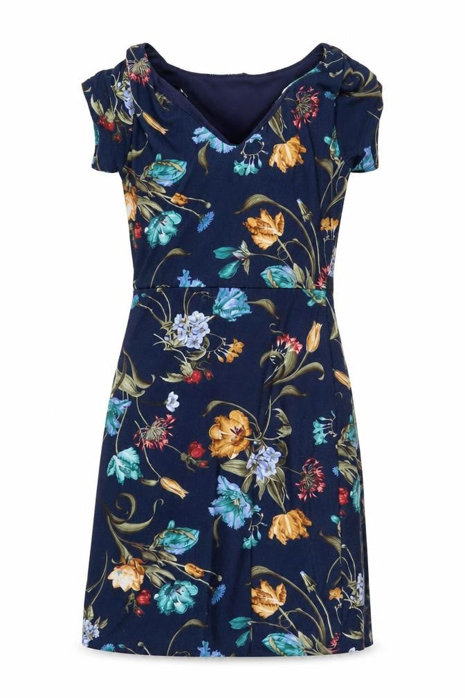 Formula Joven Womens Blue Floral Polyester A-Line Size 10 V-Neck Pullover