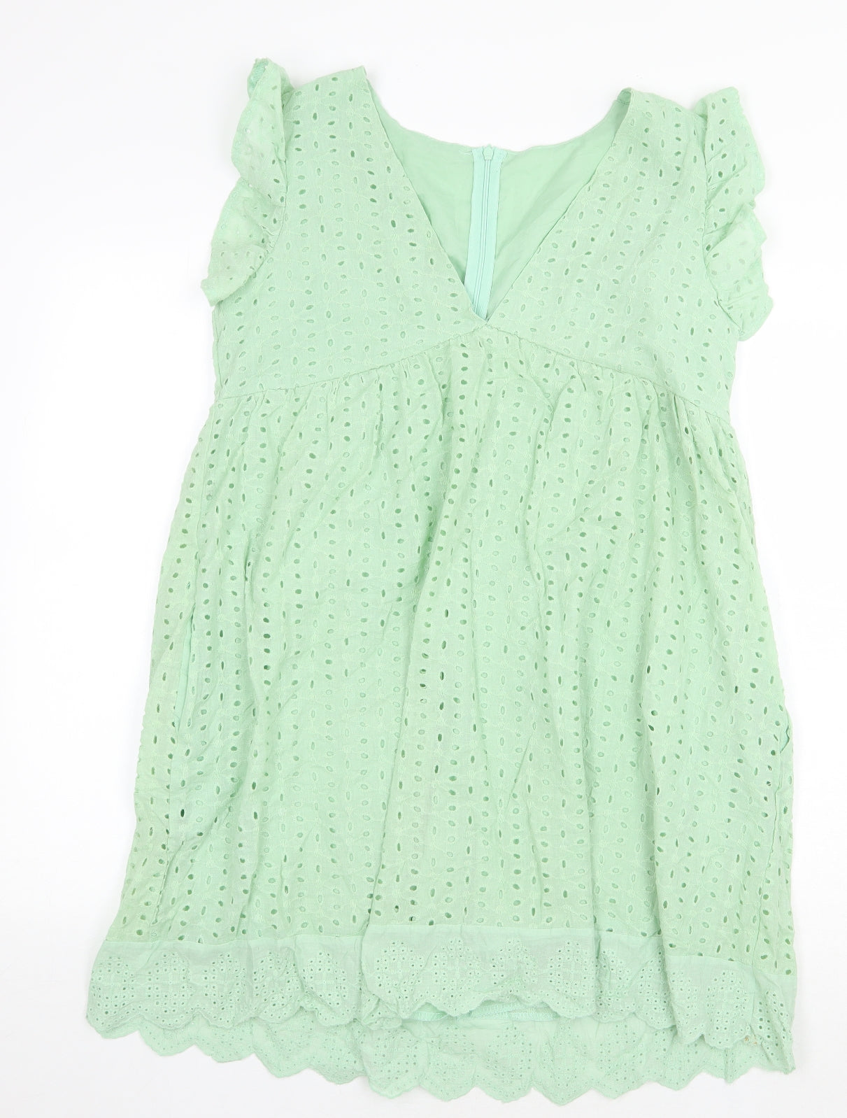 Preworn Womens Green Geometric Polyester Basic Blouse Size M V-Neck