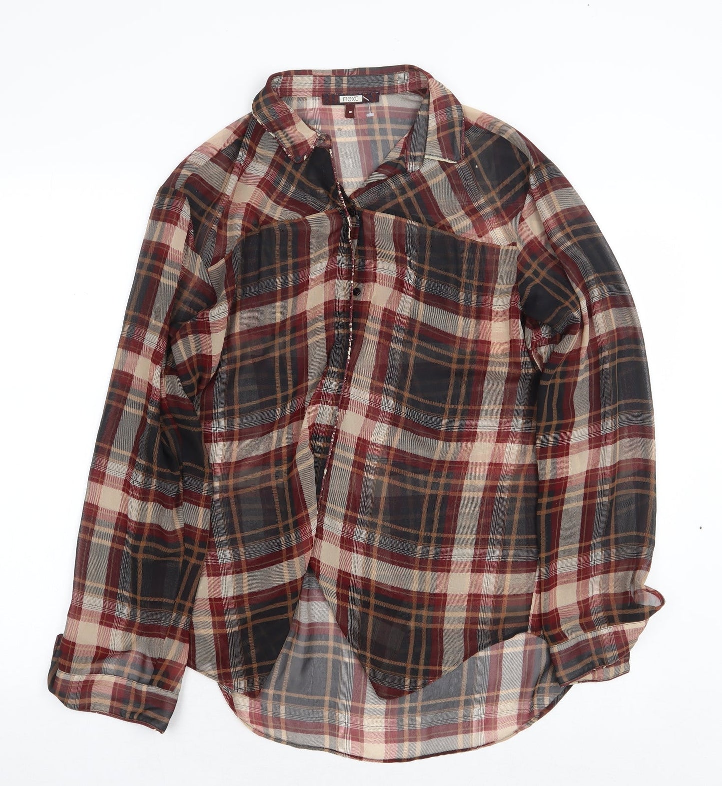NEXT Womens Multicoloured Plaid Polyester Basic Button-Up Size 10 Collared