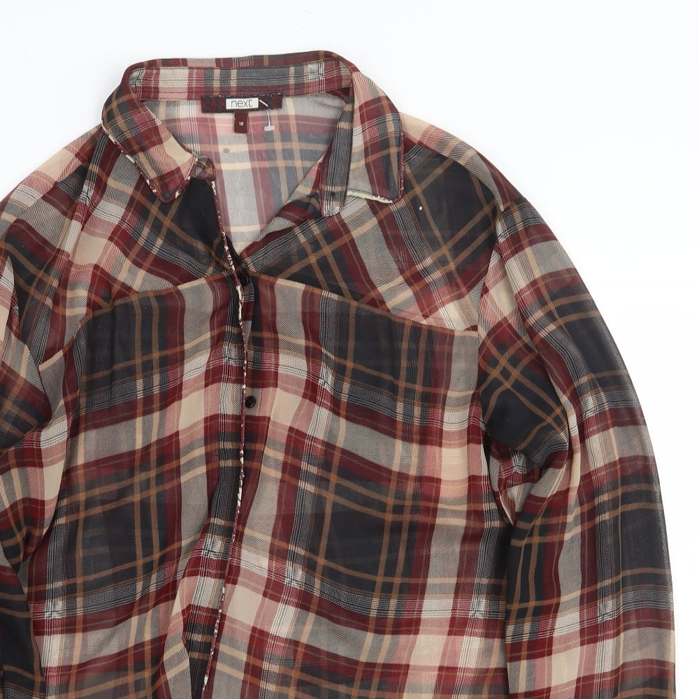 NEXT Womens Multicoloured Plaid Polyester Basic Button-Up Size 10 Collared