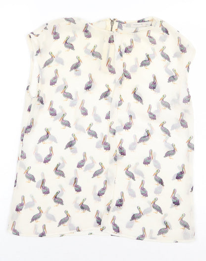 Zara Womens Beige Geometric Polyester Basic Blouse Size XS Round Neck - Bird