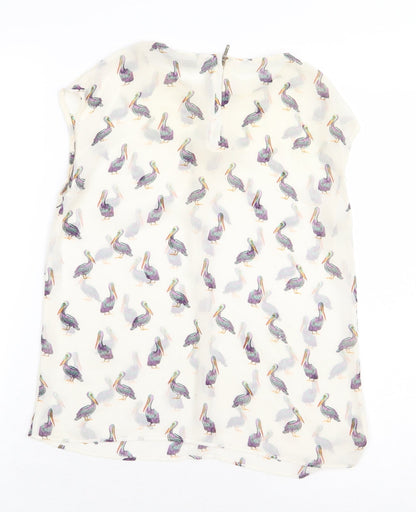Zara Womens Beige Geometric Polyester Basic Blouse Size XS Round Neck - Bird