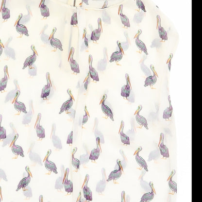 Zara Womens Beige Geometric Polyester Basic Blouse Size XS Round Neck - Bird