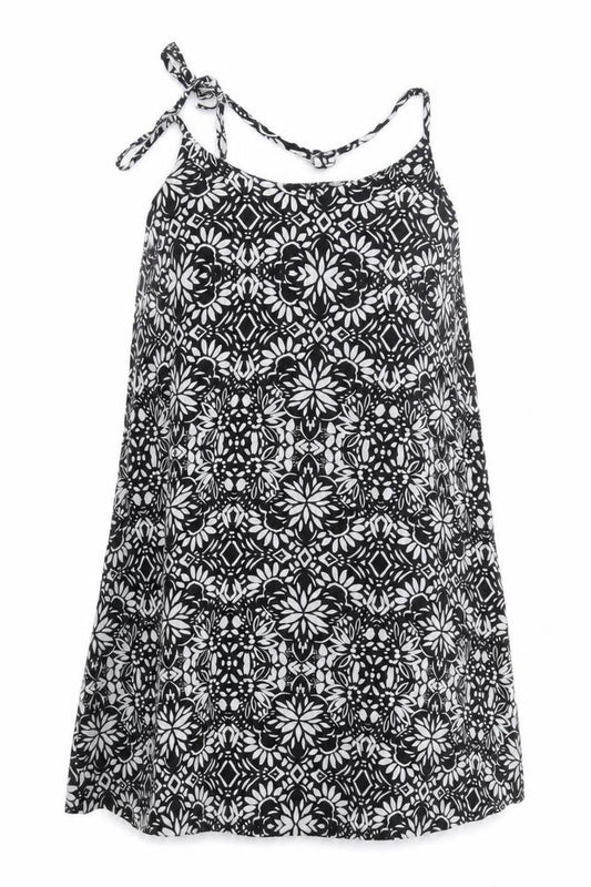 Papaya Womens Black Floral Viscose Tunic Tank Size 10 Scoop Neck - Racerback
