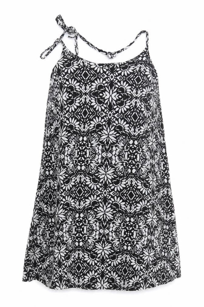 Papaya Womens Black Floral Viscose Tunic Tank Size 10 Scoop Neck - Racerback