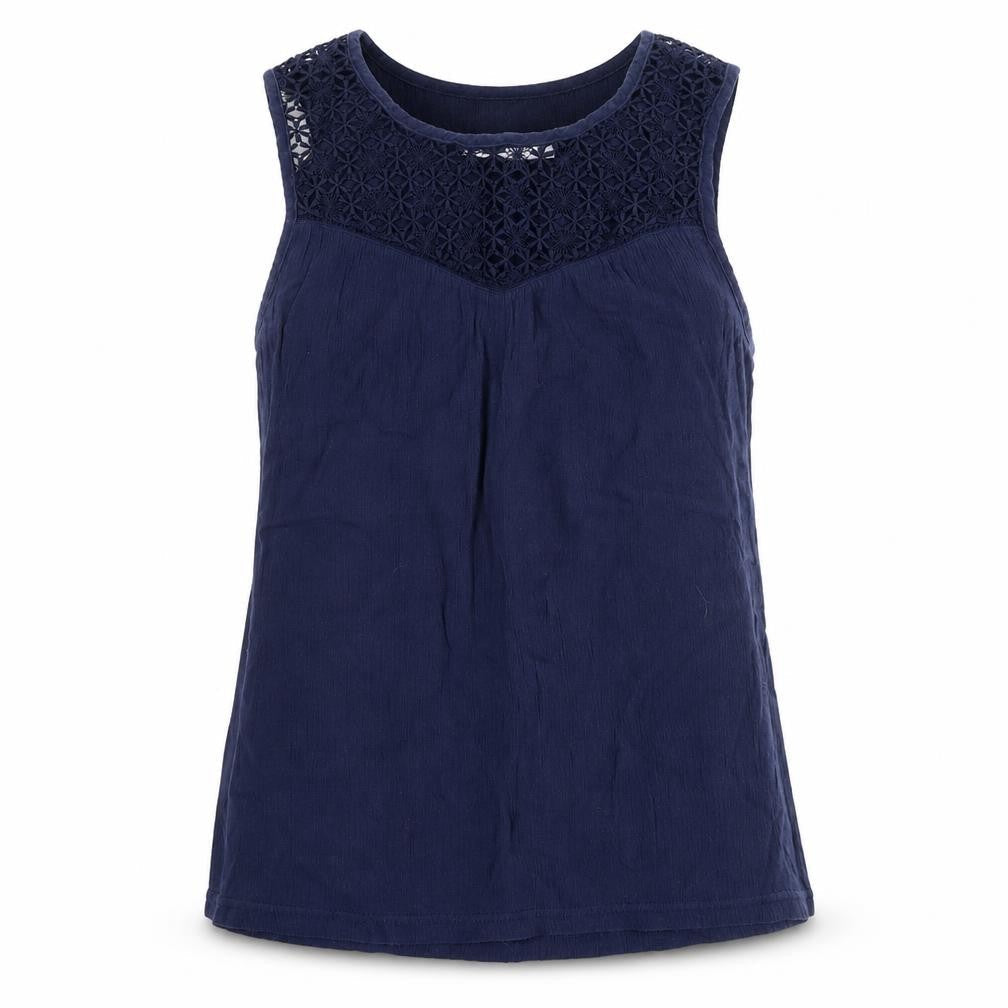 Avenue Womens Blue Cotton Basic Blouse Size 8 Round Neck