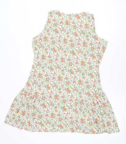 Evie Womens White Floral 100% Cotton A-Line Size 14 Scoop Neck Pullover