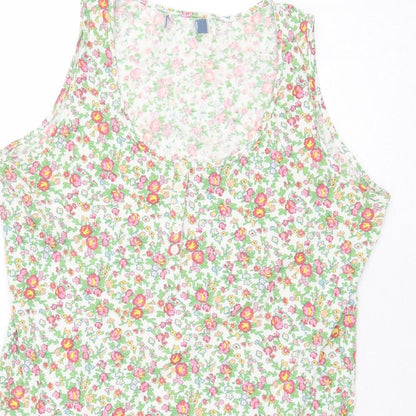 Evie Womens White Floral 100% Cotton A-Line Size 14 Scoop Neck Pullover