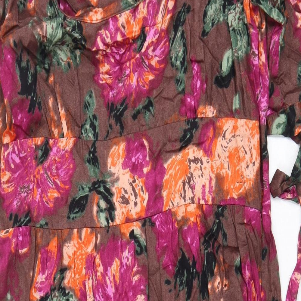 Topshop Womens Brown Floral 100% Cotton A-Line Size 12 Cowl Neck Pullover
