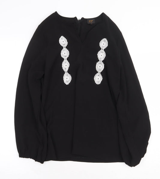 Pop England Womens Black Polyester Basic Blouse Size S V-Neck