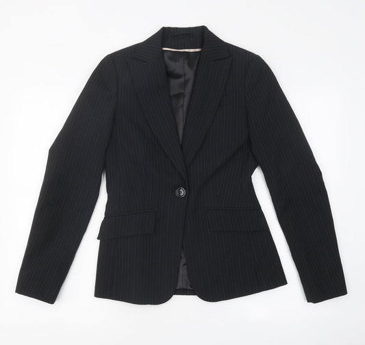 Bay Womens Black Striped Polyester Jacket Blazer Size 8