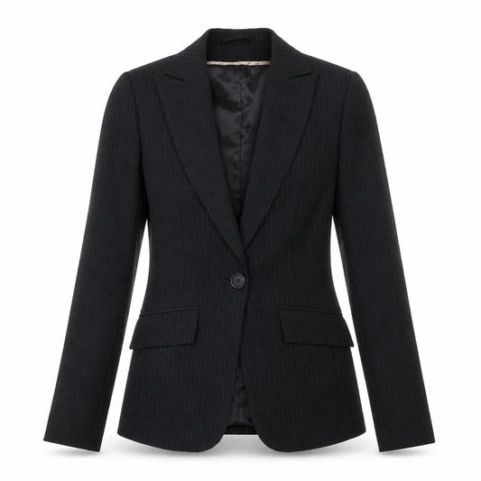 Bay Womens Black Striped Polyester Jacket Blazer Size 8