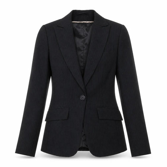 Bay Womens Black Striped Polyester Jacket Blazer Size 8