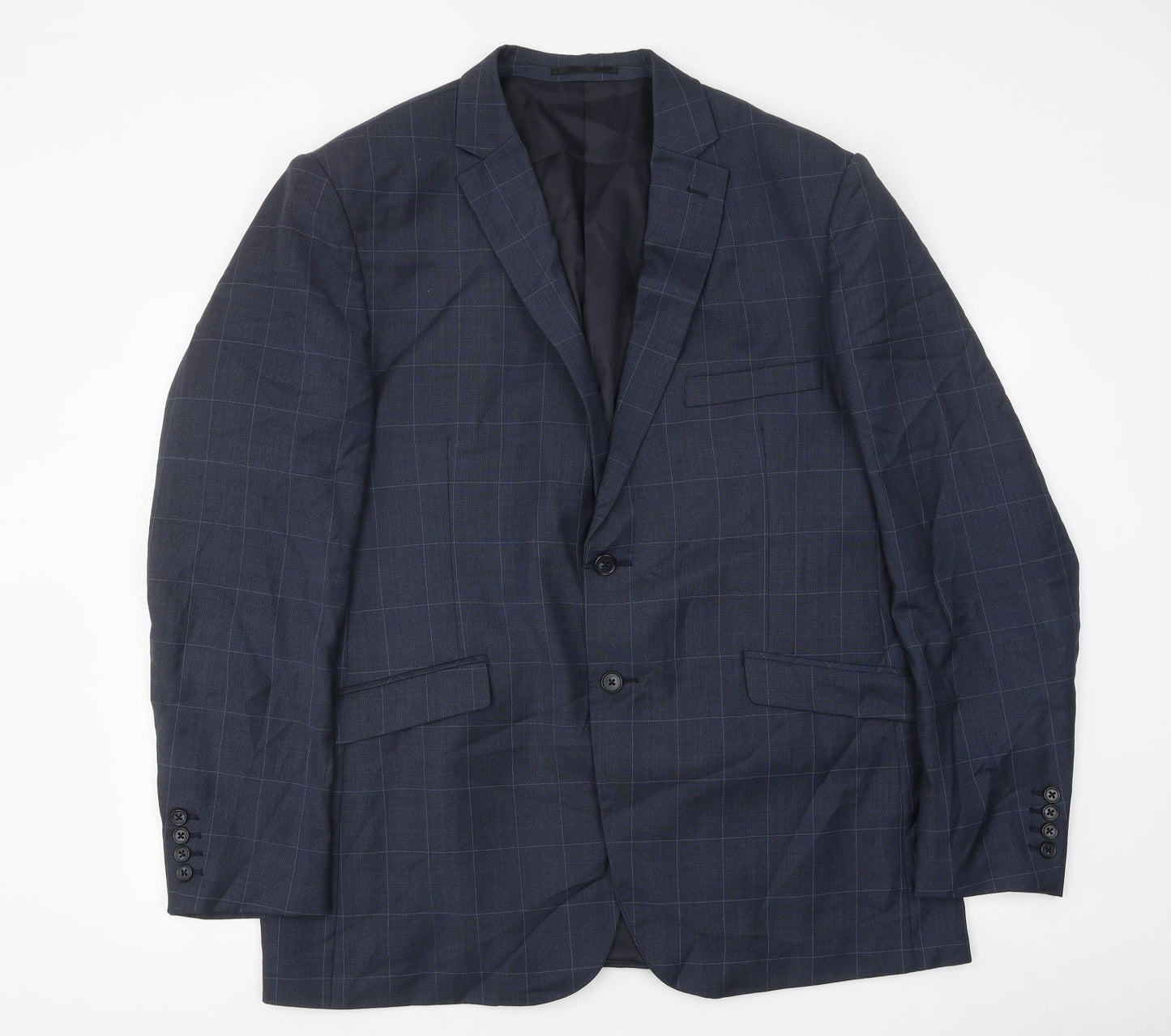 T L Mens Blue Check Polyester Jacket Suit Jacket Size 46