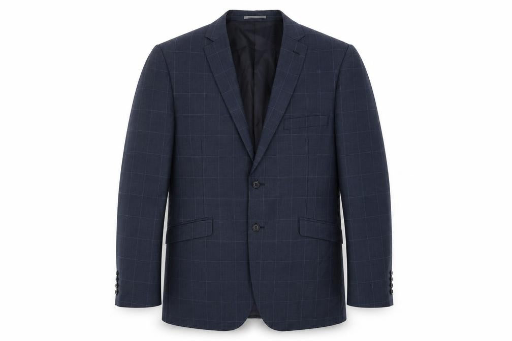 T L Mens Blue Check Polyester Jacket Suit Jacket Size 46