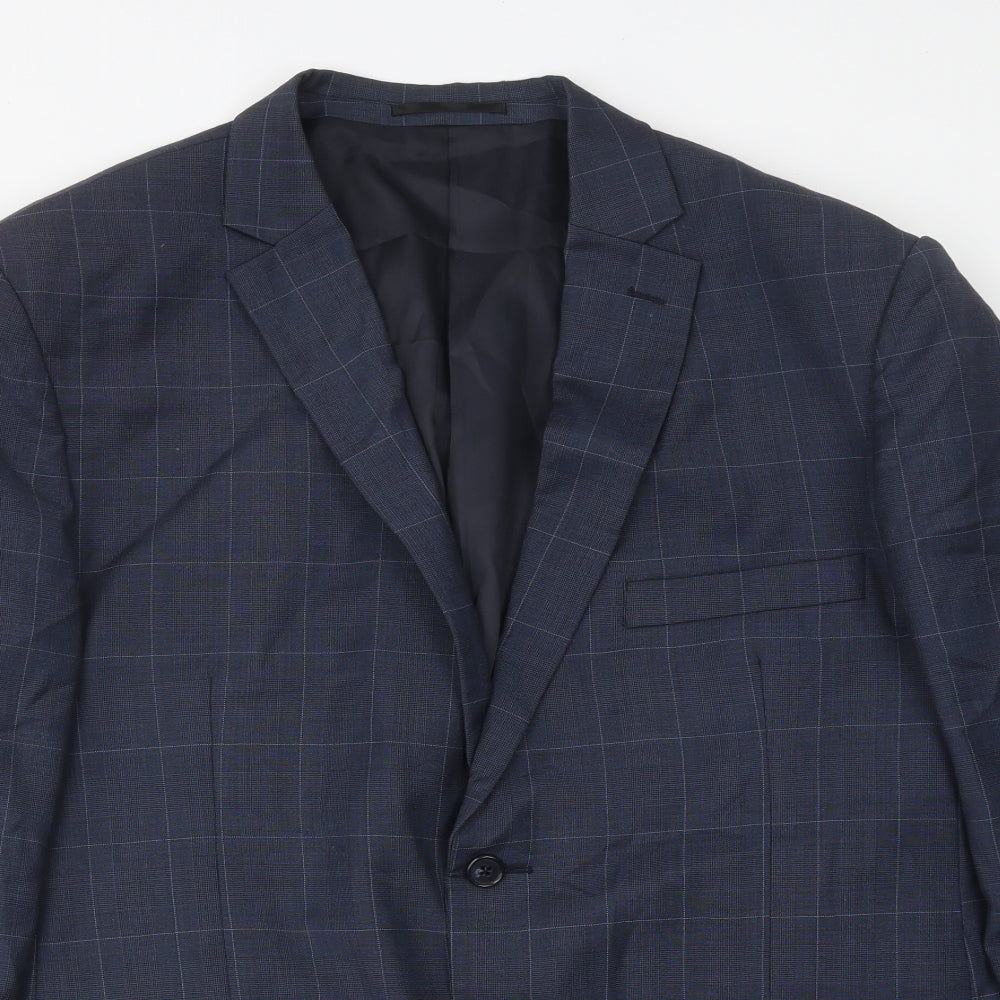 T L Mens Blue Check Polyester Jacket Suit Jacket Size 46