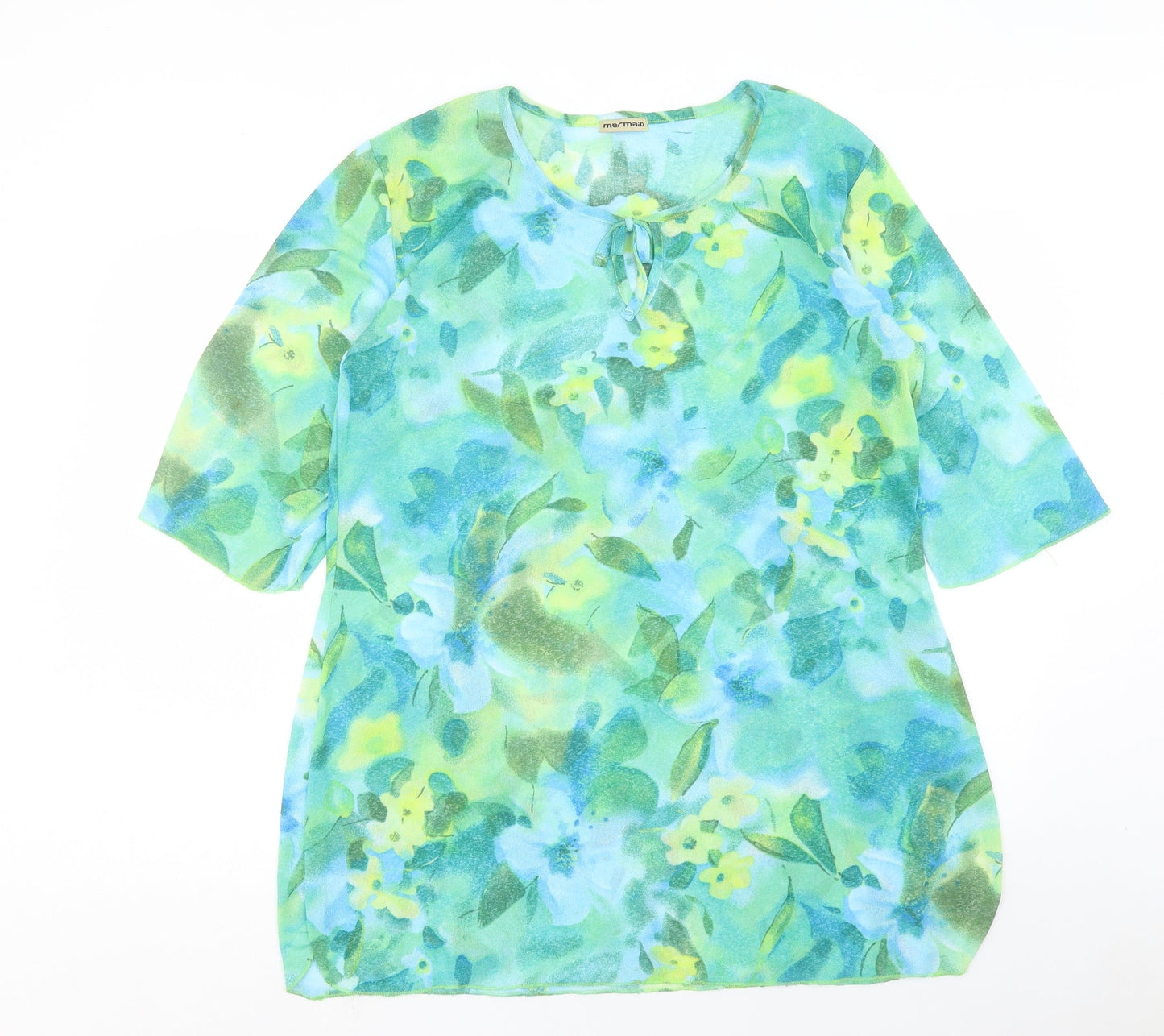 Mermaid Womens Multicoloured Floral Polyamide Basic Blouse Size L Round Neck
