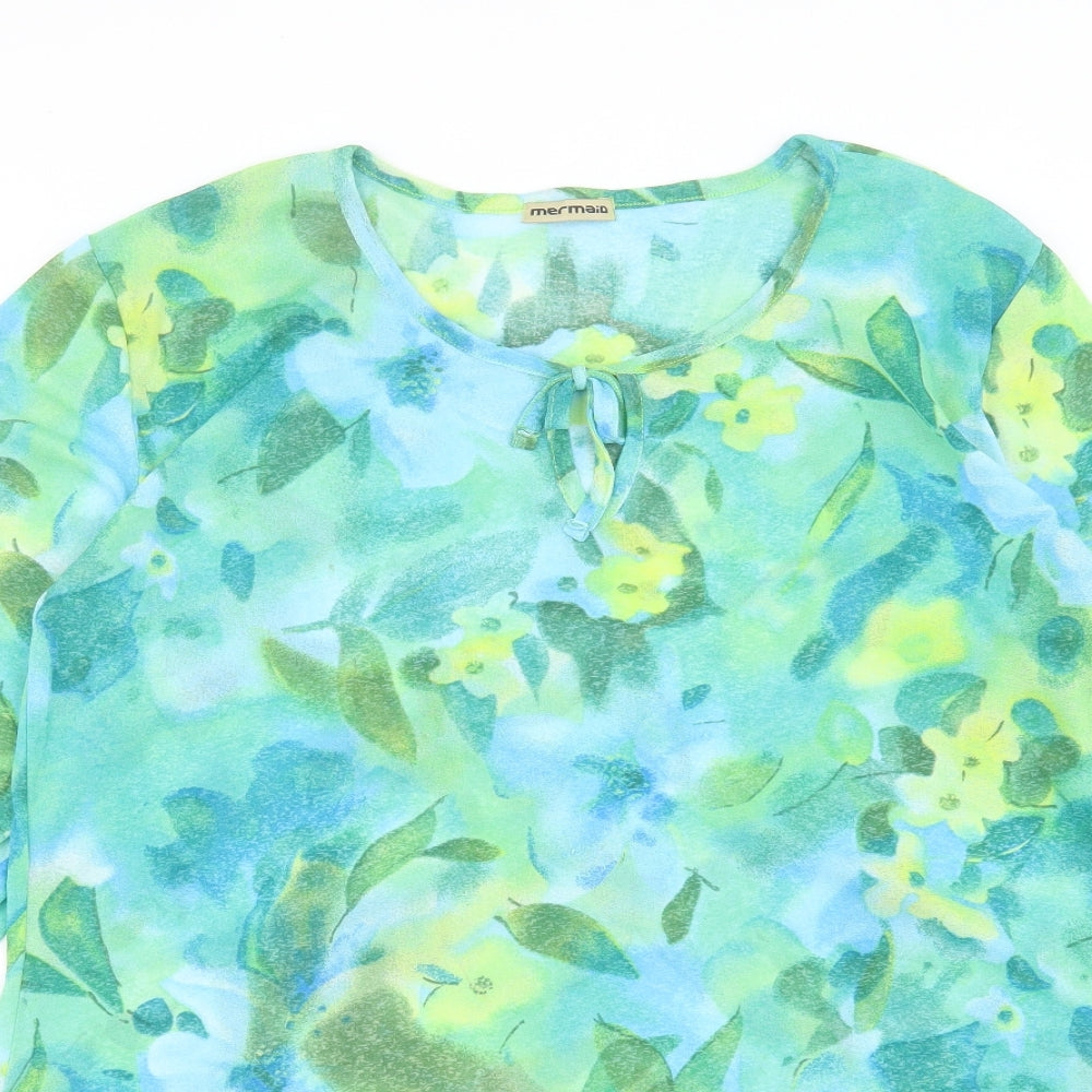 Mermaid Womens Multicoloured Floral Polyamide Basic Blouse Size L Round Neck