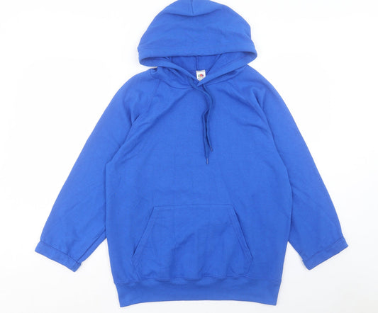 Preloved Fruit of the Loom Mens Blue Cotton Pullover Hoodie Size M - Front