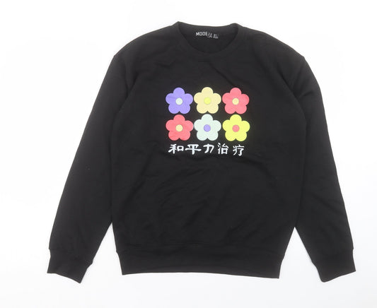 Mode LL Womens Black Cotton Pullover Sweatshirt Size 8 Pullover