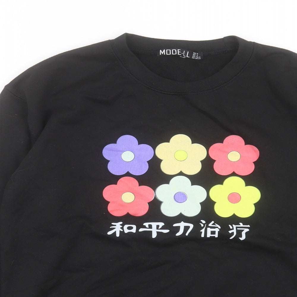 Mode LL Womens Black Cotton Pullover Sweatshirt Size 8 Pullover