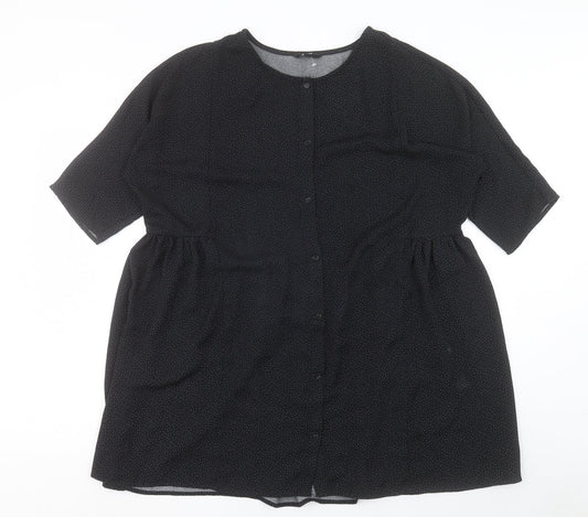 Monkl Womens Black Geometric Polyester A-Line Size S Round Neck Button