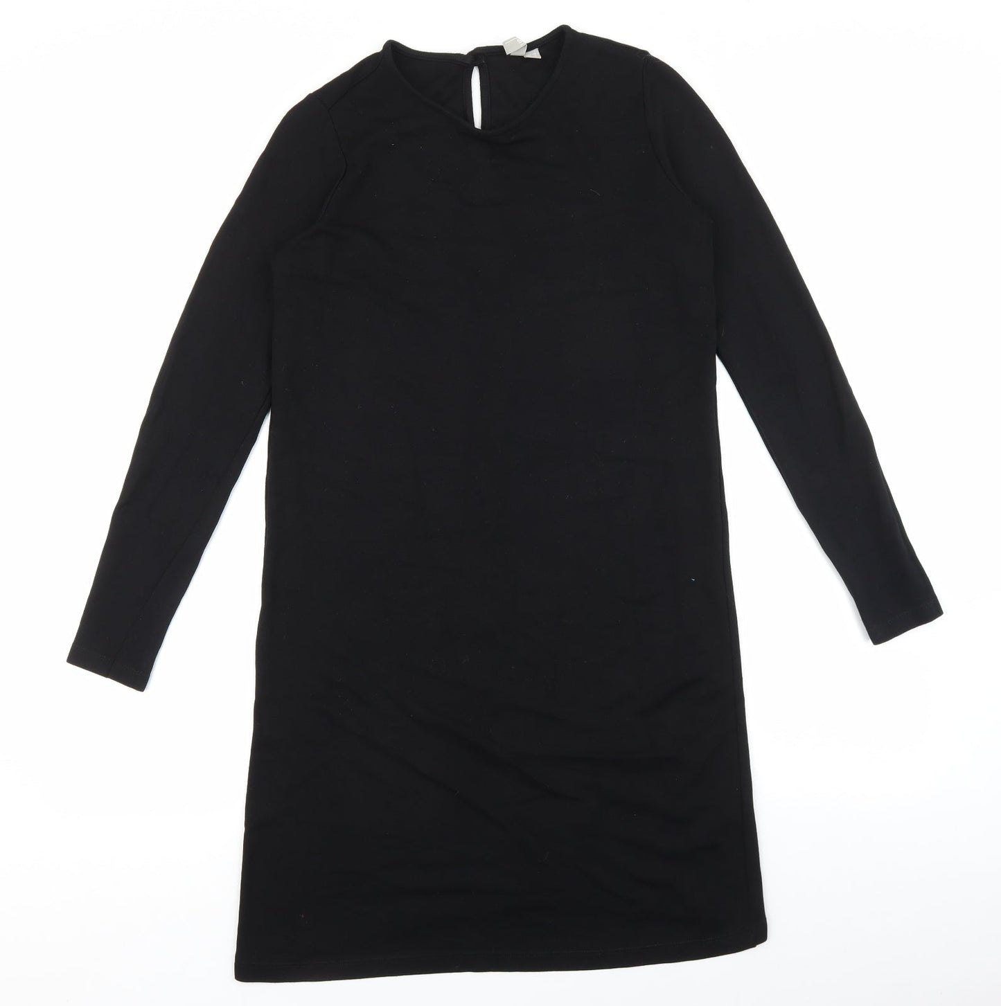 ASOS Womens Black Viscose T-Shirt Dress Size 10 Round Neck Button