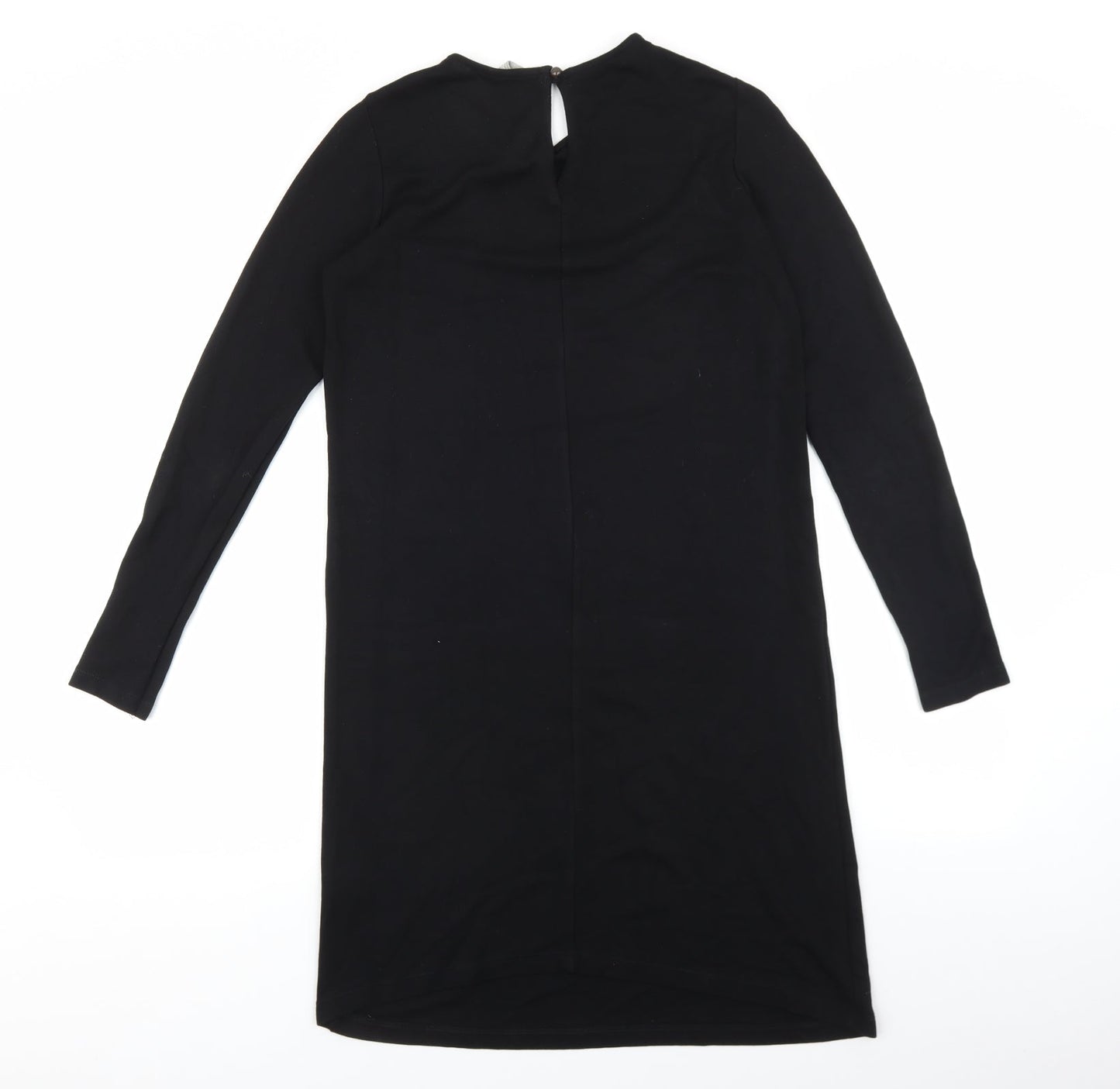 ASOS Womens Black Viscose T-Shirt Dress Size 10 Round Neck Button