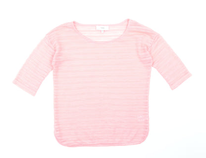Next Womens Pink Round Neck Striped Polyester Pullover Jumper Size 8