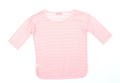 Next Womens Pink Round Neck Striped Polyester Pullover Jumper Size 8