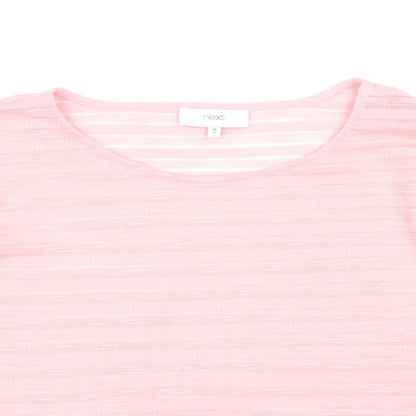 Next Womens Pink Round Neck Striped Polyester Pullover Jumper Size 8