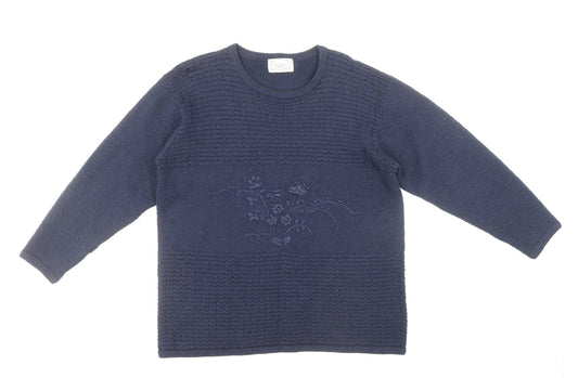 Fay Louise Womens Blue Round Neck Acrylic Pullover Jumper One Size