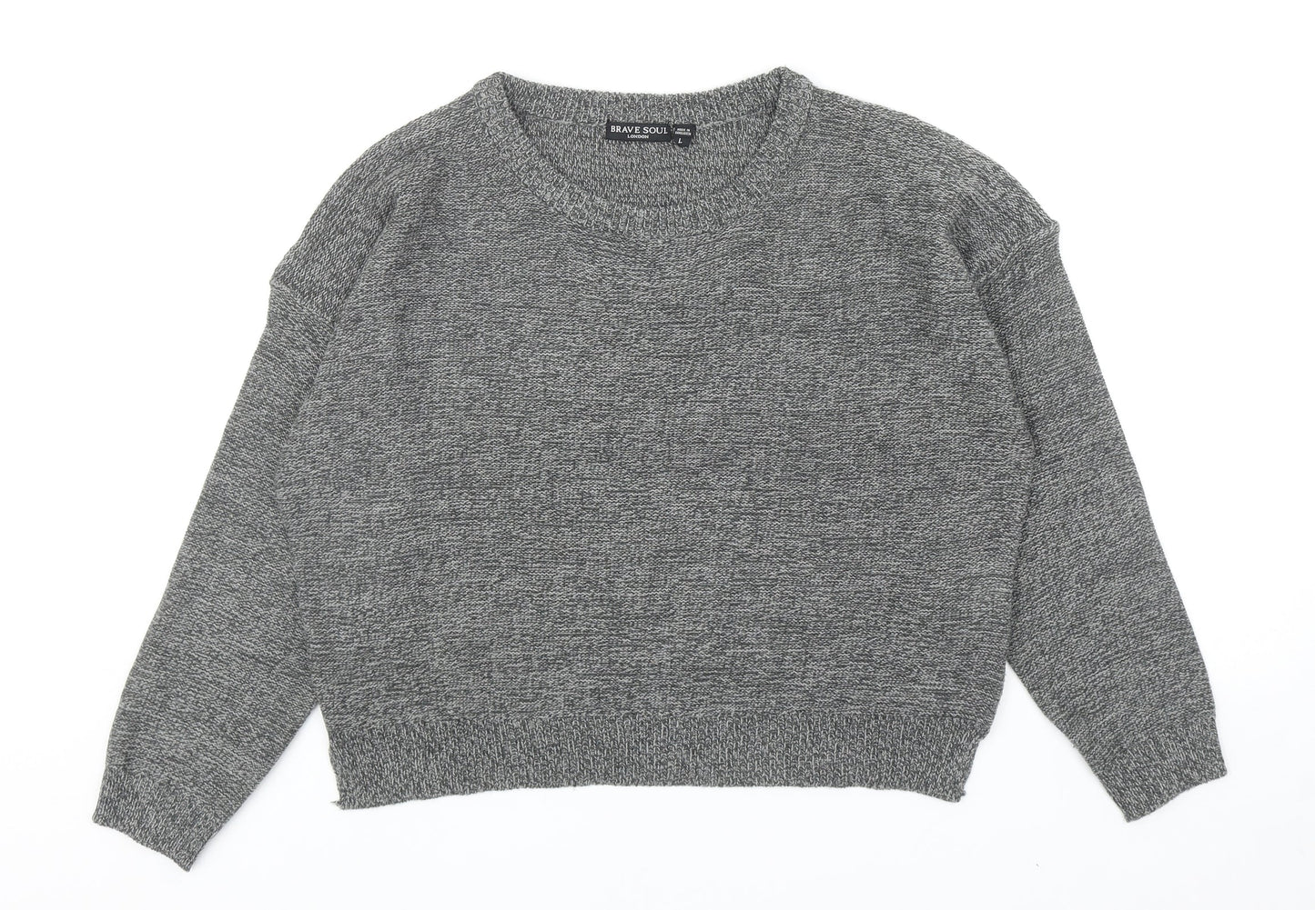 Brave Soul Womens Grey Round Neck Acrylic Pullover Jumper Size L