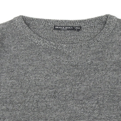 Brave Soul Womens Grey Round Neck Acrylic Pullover Jumper Size L
