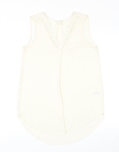 H&M Womens Ivory Polyester Basic Blouse Size 8 V-Neck