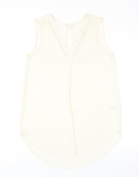 H&M Womens Ivory Polyester Basic Blouse Size 8 V-Neck