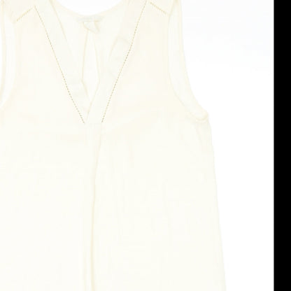 H&M Womens Ivory Polyester Basic Blouse Size 8 V-Neck