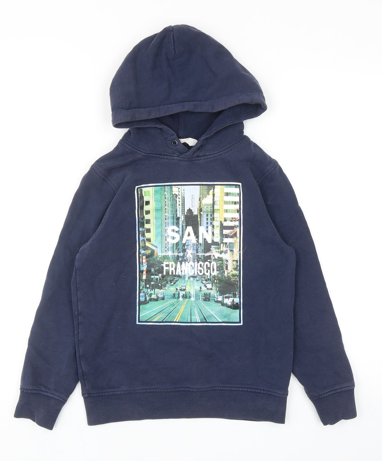 H&M Boys Blue Cotton Pullover Hoodie Size 9-10 Years Pullover