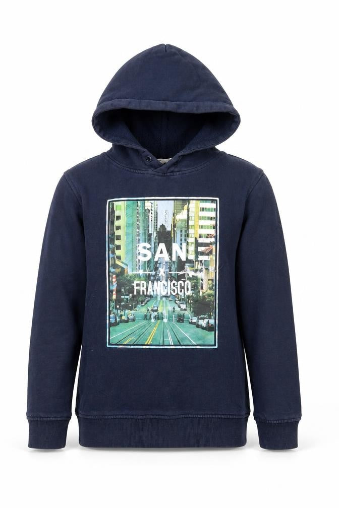 H&M Boys Blue Cotton Pullover Hoodie Size 9-10 Years Pullover