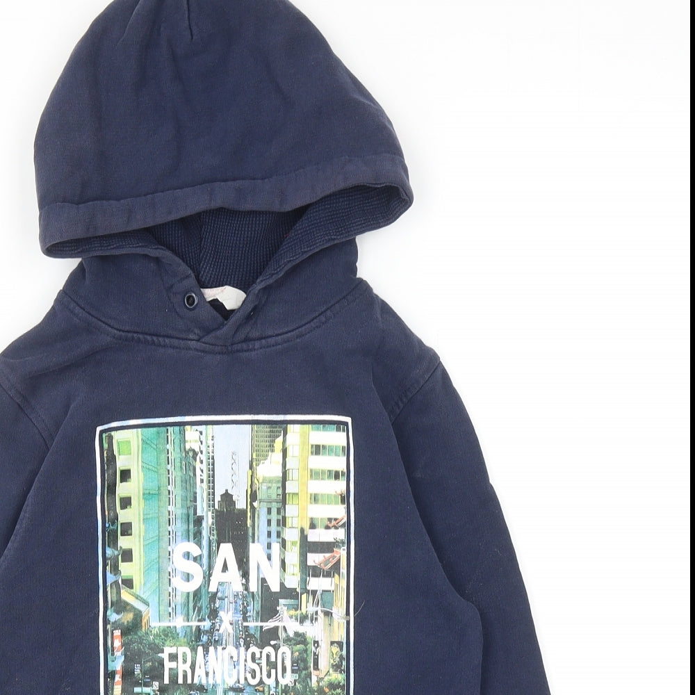 H&M Boys Blue Cotton Pullover Hoodie Size 9-10 Years Pullover