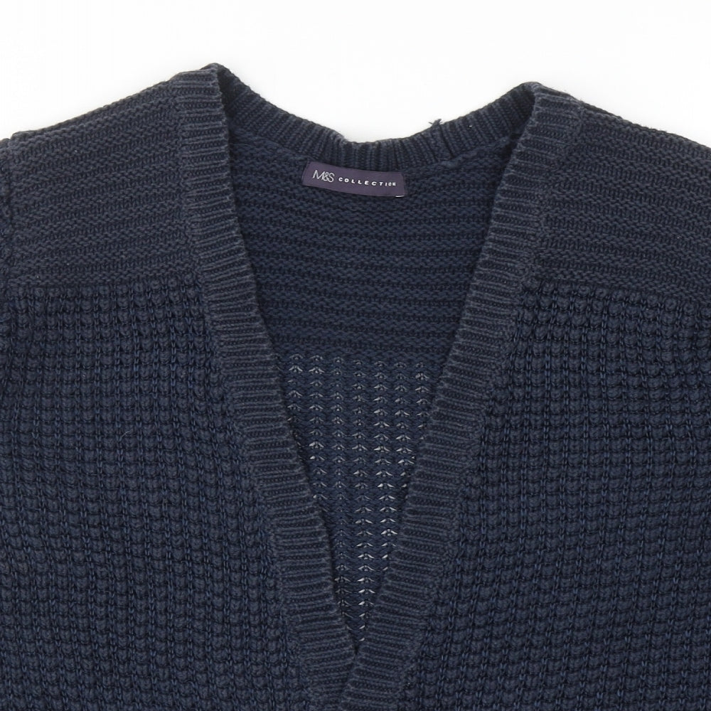 Marks and Spencer Womens Blue V-Neck Cotton Cardigan Jumper Size M
