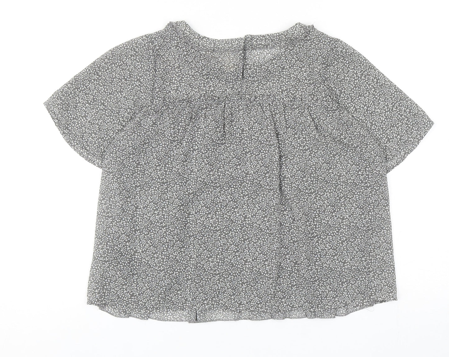 H&M Womens Grey Floral Polyester Basic Blouse Size 10 Round Neck