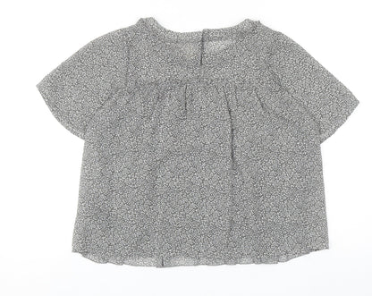 H&M Womens Grey Floral Polyester Basic Blouse Size 10 Round Neck
