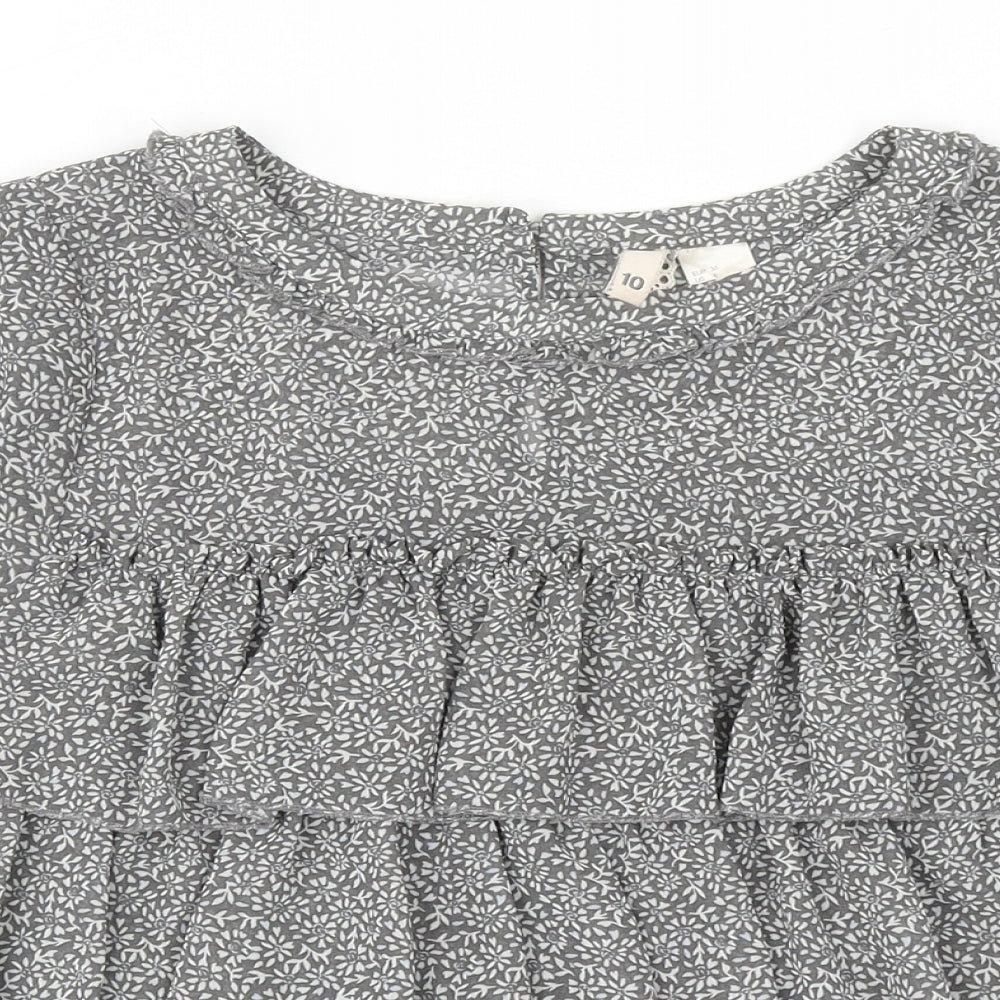 H&M Womens Grey Floral Polyester Basic Blouse Size 10 Round Neck