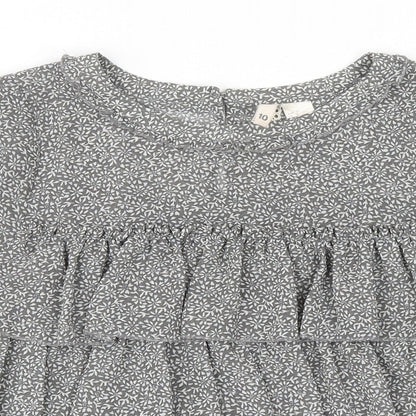 H&M Womens Grey Floral Polyester Basic Blouse Size 10 Round Neck