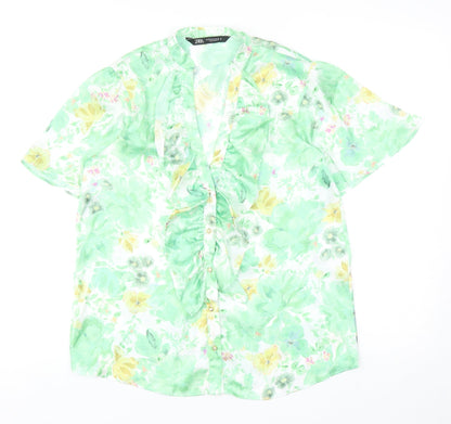 Zara Womens Multicoloured Floral Polyester Basic Blouse Size XS V-Neck