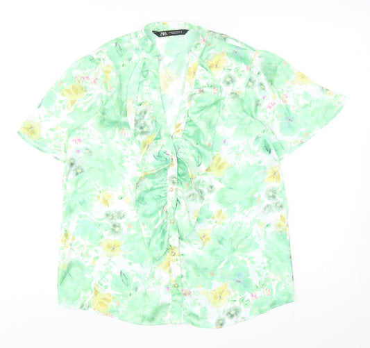 Zara Womens Multicoloured Floral Polyester Basic Blouse Size XS V-Neck
