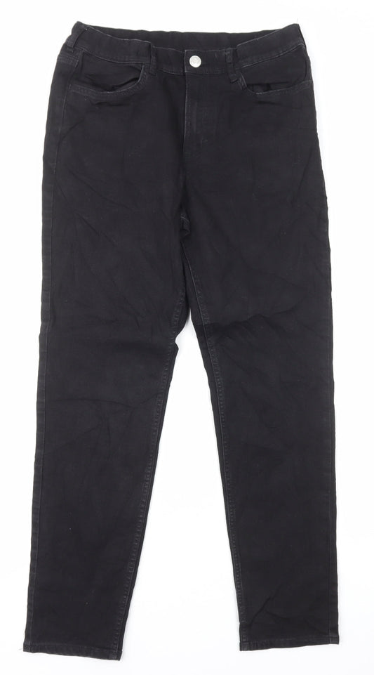 H&M Girls Black Cotton Straight Jeans Size 14 Years L29 in Regular Zip