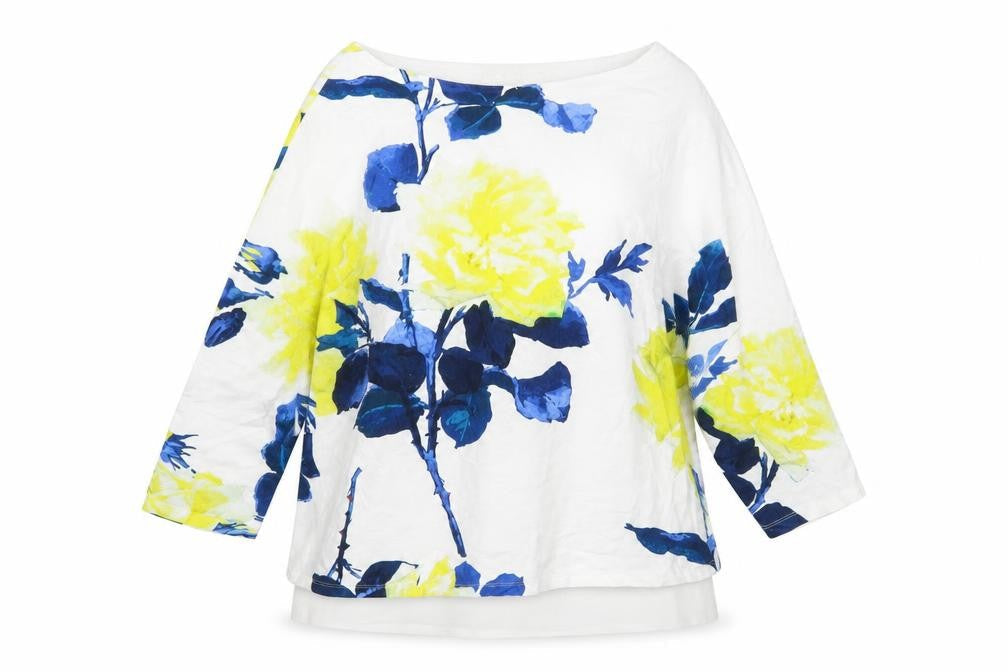 Phase Eight Womens White Floral Cotton Basic Blouse Size 12 Scoop Neck
