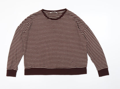 Tu Womens Brown Round Neck Striped Viscose Pullover Jumper Size 12